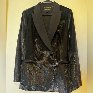 Rachel Zoe Black Shimmer Blazer Glam Dark Academia Whimsygoth